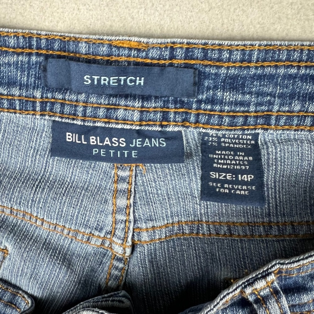Vintage Bill Blass Women 14P Blue Wash Straight Leg Stretch Slub Denim Jeans UAE - Picture 3 of 9